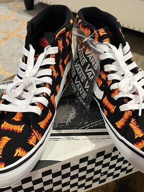 Vans Sk8-Hi Thrasher Flame Print High-Top Sneakers - Black/Orange/Yellow